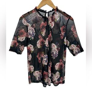 Sheer Mesh Black Floral Blouse Romantic Gothic Whimsigoth See Through Top Layer